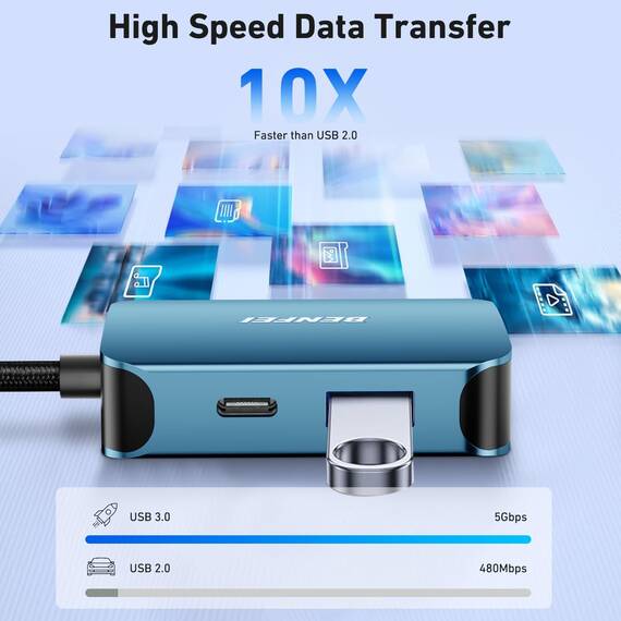 BENFEI USB C HUB 4in1,USB C Multiport-Adapter mit 4K HDMI/ 1080P VGA/ 5Gbps USB 3.0 Data Port/Typ C 60W Power Delivery, kompatibel für iPhone 15 Pro/Max MacBook Pro/Ai iPad Pro iMac Galaxy S23, Blau