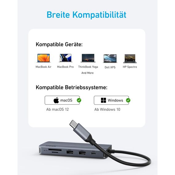 Anker Dual-Display USB-C Hub (10-in-1), 4K@30Hz HDMI Display mit 100W Max Power Delivery, 5 Gbit/s USB-C und USB-A Datenports, Für MacBook, Lenovo, Dell XPS, HP Laptops A83C20A1