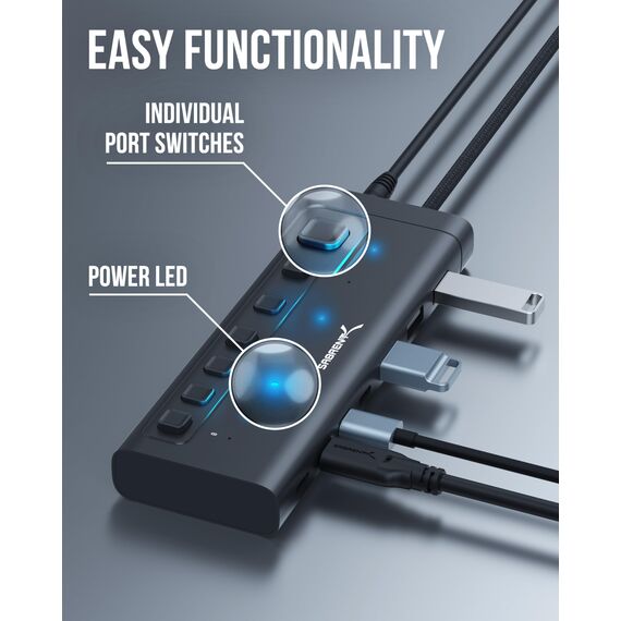SABRENT USB C Hub 7 Port 48 W mit Schaltern (HB-3A4C)