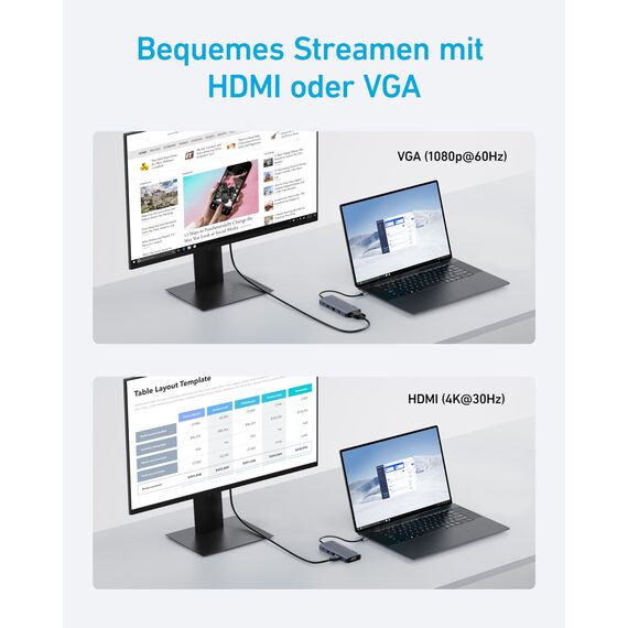 Anker Dual-Display USB-C Hub (10-in-1), 4K@30Hz HDMI Display mit 100W Max Power Delivery, 5 Gbit/s USB-C und USB-A Datenports, Für MacBook, Lenovo, Dell XPS, HP Laptops A83C20A1