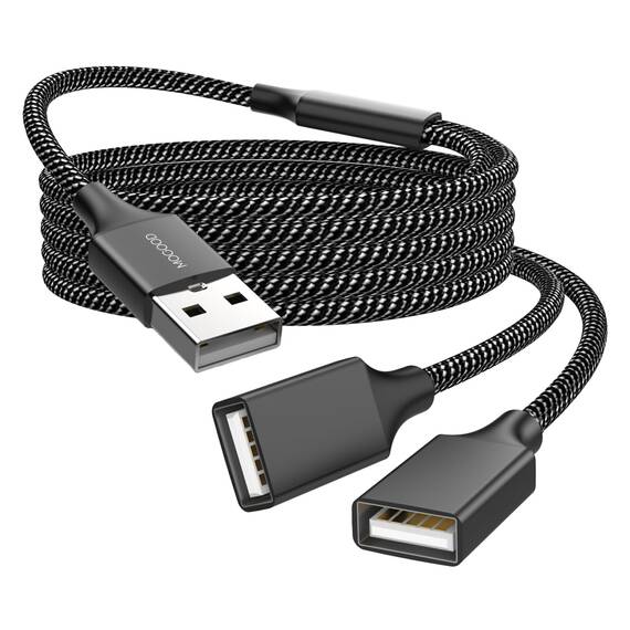 MOGOOD USB-Verlängerungskabel - USB-Splitter mit 2 Buchsen, Langlebiges Nylon-Eflecht, Schnelle Datenübertragung, Kompatibel mit Drucker und Flash-Laufwerk