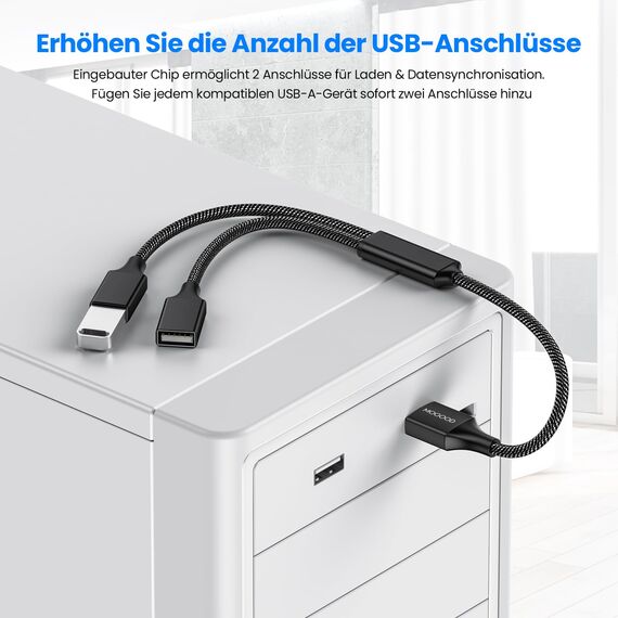 MOGOOD USB-Splitterkabel, USB-Y-Splitter-Adapter, Dual-USB-2.0-Netzkabel-Verlängerung zum Laden/Datenübertragung/Laptop/Mac/Auto