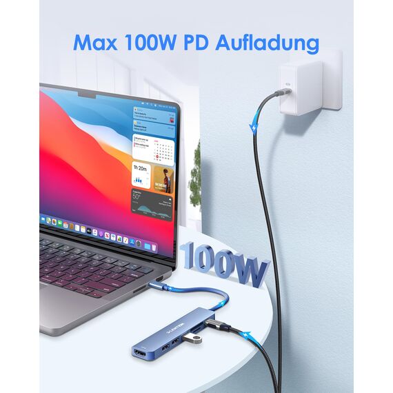LENTION USB C Hub 100W PD Aufladung, 4K@60Hz HDMI, SD/TF Kartenleser, USB 3.0, Adapter USB C auf USB kompatibel MacBook Pro/Air 2018-2026, iPhone 17/16/15 Plus/Pro/Pro Max, Thunderbolt 3/4
