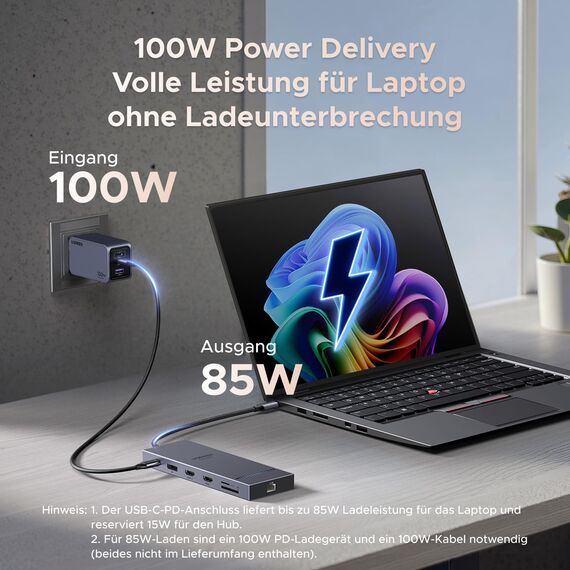 UGREEN Triple Display Dock - 2×HDMI 4K@60Hz, DisplayPort 4K@120Hz, 400 mm Kabellänge, 10Gbps USB-C, USB-A, SD/TF Kartenleser, LAN, Audio, 100W PD - Kompatibel mit ThinkPad X1, HP Envy 17, XPS 15