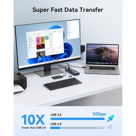 Powered USB 3.0 Hub, Wenter 10 Ports 36W USB Hub Aktiv, Aluminium USB Splitter mit individuellen EIN/Aus Schaltern, SD/TF Kartenleser und USB Hub mit Netzteil für PC/Laptops/MacBook Pro/Air/iMac/iPad