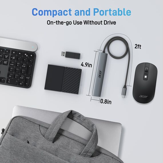 acer USB C Hub 5 in 1, Tragbarer 4K HDMI Adapter PD 100W, 3X USB-A Datenport, USB C auf HDMI Adapter kompatibel mit acer Laptop, Chromebook, Surface, Galaxybook, MacBook Pro/Air, iPad Pro/Air - 60cm