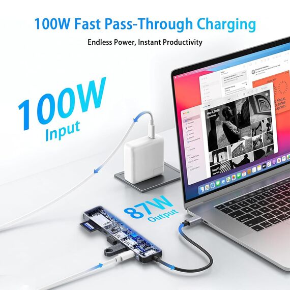USB C HUB 1 in 7, 1 in 7 USB C Multiport Adapter mit 4K HDMI, 100W PD, USB Typ C, SD/TF Card Reader für iPhone 16/15 Serie, MacBook Pro/Air, Mac mini, iPad, Samsung, Huawei, Dell
