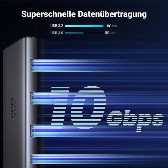 UGREEN Revodok Pro 109 USB C Hub 10Gbps USB A 3.2&USB C 3.2, HDMI 4K@60Hz, PD100W, Ethernet, SD/TF, Docking Station kompatibel mit iPhone 17/16, MacBook Pro/Air, Surface, Galaxy S24/S23 usw.