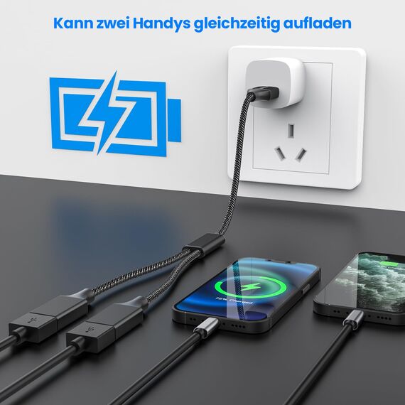 MOGOOD USB-Splitterkabel, USB-Y-Splitter-Adapter, Dual-USB-2.0-Netzkabel-Verlängerung zum Laden/Datenübertragung/Laptop/Mac/Auto