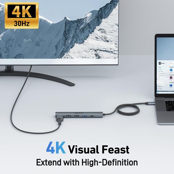 acer USB C Hub 5 in 1, Tragbarer 4K HDMI Adapter PD 100W, 3X USB-A Datenport, USB C auf HDMI Adapter kompatibel mit acer Laptop, Chromebook, Surface, Galaxybook, MacBook Pro/Air, iPad Pro/Air - 60cm