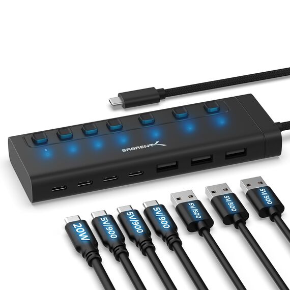 SABRENT USB C Hub 7 Port 48 W mit Schaltern (HB-3A4C)