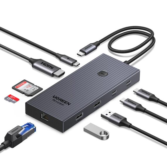 UGREEN Revodok Pro 1091 USB C Hub, 10Gbps USB C Adapter mit 4K HDMI, Gigabit Ethernet, USB 3.2 10Gbps Datenports, SD/TF Kartenleser, PD 100W Kompatibel mit MacBook, Surface, iPad Pro usw.