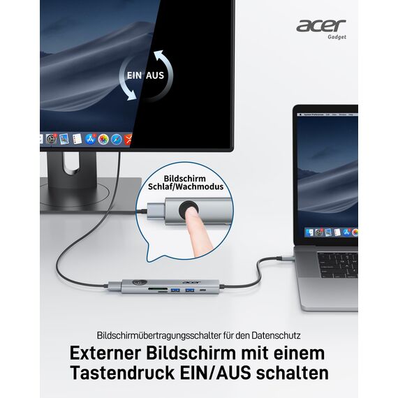acer USB C Hub 7 in 1, 4K@60Hz HDMI Adaptermit PD 100W, 2X USB 3.0, Kartenleser und Bildschirmsteuerung, 7 in 1 Docking Station USB-C für MacBook Pro/Air, Surface, iPhone 16 Pro