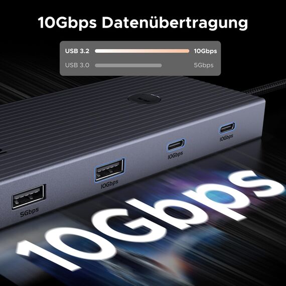 UGREEN Revodok Pro 1091 USB C Hub, 10Gbps USB C Adapter mit 4K HDMI, Gigabit Ethernet, USB 3.2 10Gbps Datenports, SD/TF Kartenleser, PD 100W Kompatibel mit MacBook, Surface, iPad Pro usw.