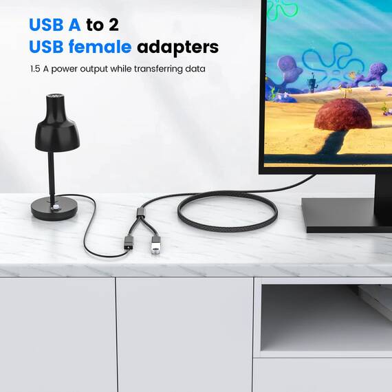 MOGOOD USB Splitter Kabel USB Y Splitter Adapter Dual USB 2.0 Netzkabel Verlängerung zum Laden/Datenübertragung Dual Double USB Port Extender Hub Extra Multiport Data Split Adapter für Laptop/Mac/Auto