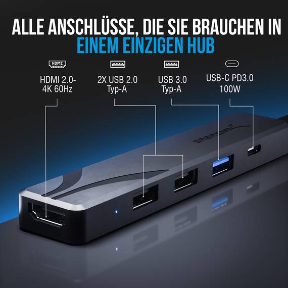 SABRENT USB C Hub mit HDMI 4K 60Hz, 3X USB A, PD 100W Ladegerät, 5-in-1 Multiport Adapter Mehrfach Dock, USB-C Port Dongle kompatibel mit MacBook, iPhone 15/16, iPad, Steam Deck, Laptop, PC (HB-TC5P)