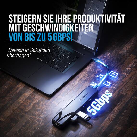 SABRENT USB C Hub mit HDMI 4K 60Hz, 3X USB A, PD 100W Ladegerät, 5-in-1 Multiport Adapter Mehrfach Dock, USB-C Port Dongle kompatibel mit MacBook, iPhone 15/16, iPad, Steam Deck, Laptop, PC (HB-TC5P)