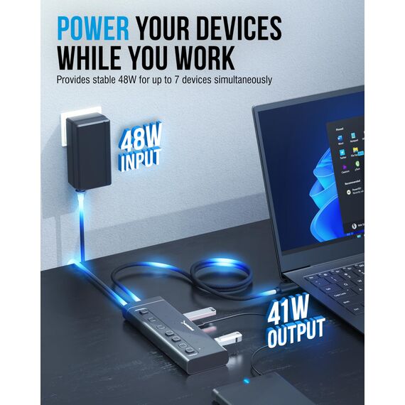 SABRENT USB C Hub 7 Port 48 W mit Schaltern (HB-3A4C)