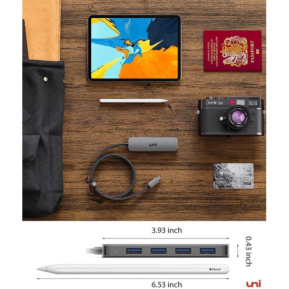 Uni USB C 3.0 Hub 4-Port, 1.2M Ultra Slim Data Hub, kompatibel mit MacBook Pro, iPad Pro, MacBook Air, Dell XPS, Surface Book und mehr