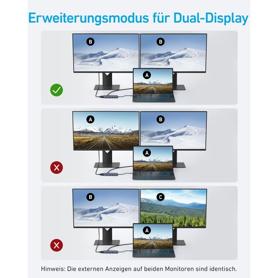 Anker Dual-Display USB-C Hub (10-in-1), 4K@30Hz HDMI Display mit 100W Max Power Delivery, 5 Gbit/s USB-C und USB-A Datenports, Für MacBook, Lenovo, Dell XPS, HP Laptops A83C20A1