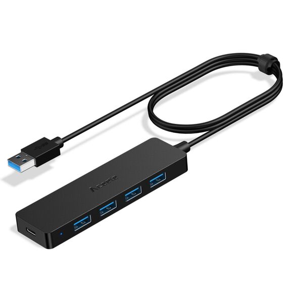 Aceele USB Hub 3.0 mit 60 cm langem Kabel, 4-Port USB 3.0 Verteiler und Typ-C 5V 3A Anschluss, 5 Gbps Multi Port Adapter für MacBook Air, iMac, Surface, XPS, PC, Laptop, Festplatte, Tastatur, PS5
