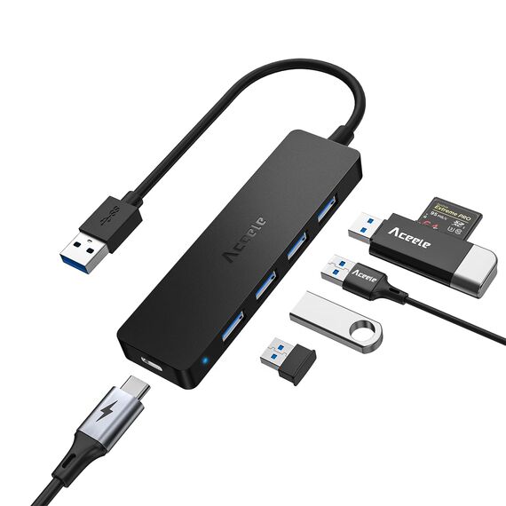 Aceele USB Hub mit 4-Port USB 3.0 Verteiler, Multi Port Adapter geeignet für MacBook Pro/Air/Mini, Chromebook Pixelbook, iMac, Surface Pro usw. Laptops und andere USB-Geräte
