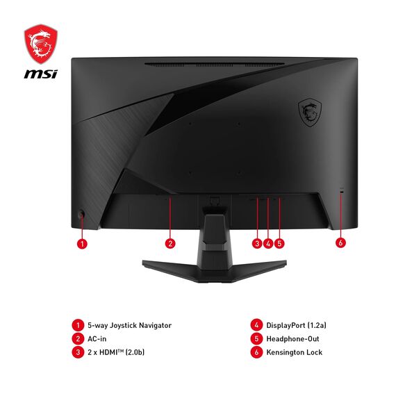 MSI MAG 27C6F 27 Zoll FHD Curved Gaming Monitor - 1500R 1920 x 1080 Rapid VA Panel, 180 Hz / 1ms (GtG), Adaptive-Sync - DP 1.2a, HDMI™ CEC