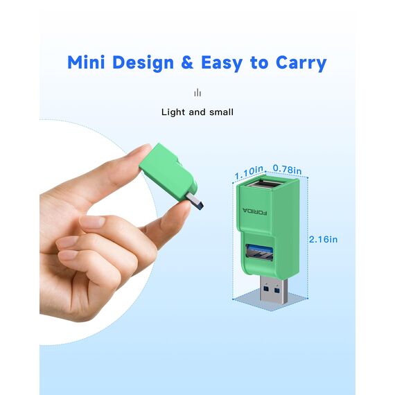 FORIDA 3 in 1 USB 3.0 Hub, Mini USB Hub Splitter mit Mehreren USB3.0 Adapter, 1 USBA 3.0 & zu 2 USB2.0 Out, Mutil Ports USB Verteiler für Laptop, MacBook, Flash-Laufwerk, Tastatur, Maus (Grün)