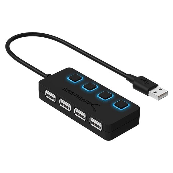 SABRENT USB Hub, USB Adapter 2.0, USB verlängerung mit EIN/AUS schaltern Geeignet, USB Verteiler mehrfach für PS4 PS5, PlayStation 5, Laptop, PC, drucker, MacBook, USB Stick (HB-UMLS)