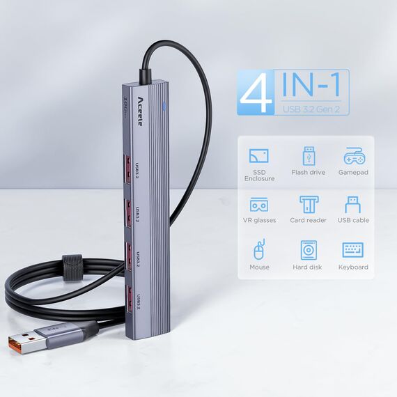 Aceele USB Hub 3.2 Gen 2 Splitter mit 4 USB-A-Anschlüssen, USB 3.2 Datenhub mit 120 cm Kabel, geeignet für Laptops, Desktops PC, Xbox und Mac usw