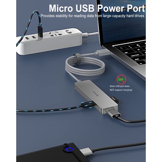 Aceele USB Hub 3.0 mit 1.2 m Kabel, 6-in-1 USB Adapter auf 3 USB 3.0 Extension und SD/TF Kartenleser, geeignet für Laptops, Desktops PC, Xbox und Mac usw (Grau)