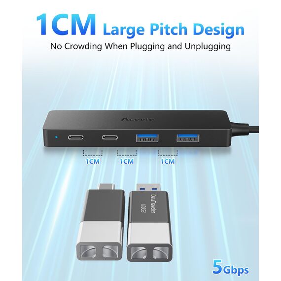 Aceele USB Hub 3.0 mit 2 USB-A-Anschlüssen und 2 USB-C-Anschlüssen, USB 3.0 Datenhub mit 120 cm Kabel, kompatibel mit Desktop-Computer, MacBook Pro/Air, iMac,Surface Pro,PS 4 und weiteren Laptops