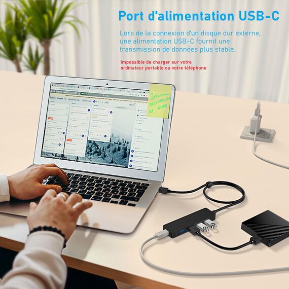 Aceele USB Hub 3.0 mit 60 cm langem Kabel, 4-Port USB 3.0 Verteiler und Typ-C 5V 3A Anschluss, 5 Gbps Multi Port Adapter für MacBook Air, iMac, Surface, XPS, PC, Laptop, Festplatte, Tastatur, PS5