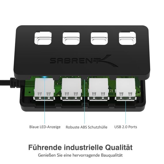 SABRENT USB Hub, USB Adapter 2.0, USB verlängerung mit EIN/AUS schaltern Geeignet, USB Verteiler mehrfach für PS4 PS5, PlayStation 5, Laptop, PC, drucker, MacBook, USB Stick (HB-UMLS)