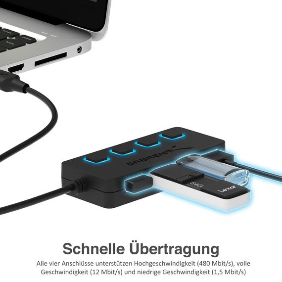 SABRENT USB Hub, USB Adapter 2.0, USB verlängerung mit EIN/AUS schaltern Geeignet, USB Verteiler mehrfach für PS4 PS5, PlayStation 5, Laptop, PC, drucker, MacBook, USB Stick (HB-UMLS)