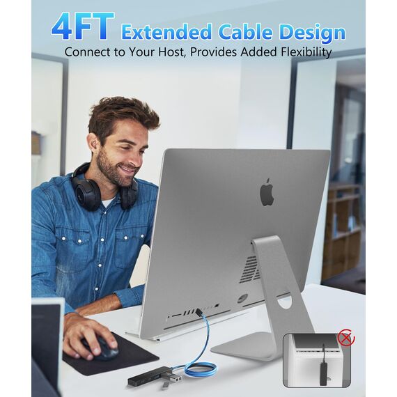 Aceele USB Hub 3.0 mit 2 USB-A-Anschlüssen und 2 USB-C-Anschlüssen, USB 3.0 Datenhub mit 120 cm Kabel, kompatibel mit Desktop-Computer, MacBook Pro/Air, iMac,Surface Pro,PS 4 und weiteren Laptops