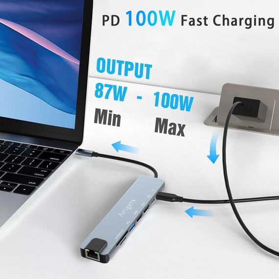 Avigers USB C Hub (8-in-1), USB C Multiport Adapter mit 100W PD, 4K HDMI, SD&TF Kartenleser, USB 3.0, Ethernet LAN Adapter für MacBook Air/Pro, Huawei, Dell und mehr (Silver Grey)