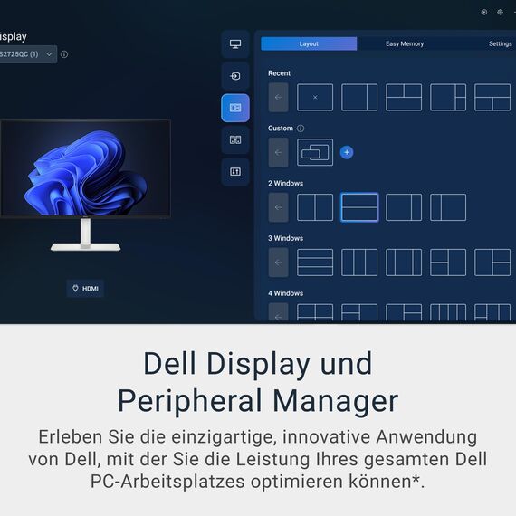 Dell 27 Plus USB-C Monitor - S2725QC, 4K UHD (3840x2160), 120Hz, IPS, 4ms, AMD FreeSync Premium, 99% sRGB, Höhenverstellbar, Eingebaute Lautsprecher, 2 USB-C, 2 HDMI, 2 USB, 3 Jahre Garantie