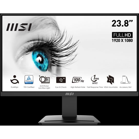 MSI PRO MP2412DE 23,8 Zoll Full HD Office Monitor - 1920 x 1080 VA Panel, 100 Hz, augenfreundlich, VESA montierbar, Display Kit Support, neigbar - HDMI 1.4, DP 1.2a
