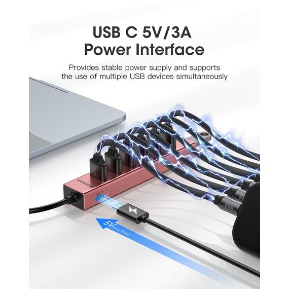 FORIDA 8-Port USB Hub 3.0 Mit 120cm Kabel Hubs, Aluminium USB Verteiler 5Gbps Multiport Adapter Für Laptop, MacBook, PC, U-Disk, USB-3.0 Splitter Mit 15W USBC Port (120cm Roségold)