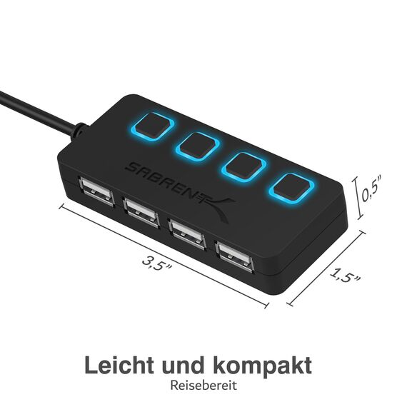 SABRENT USB Hub, USB Adapter 2.0, USB verlängerung mit EIN/AUS schaltern Geeignet, USB Verteiler mehrfach für PS4 PS5, PlayStation 5, Laptop, PC, drucker, MacBook, USB Stick (HB-UMLS)