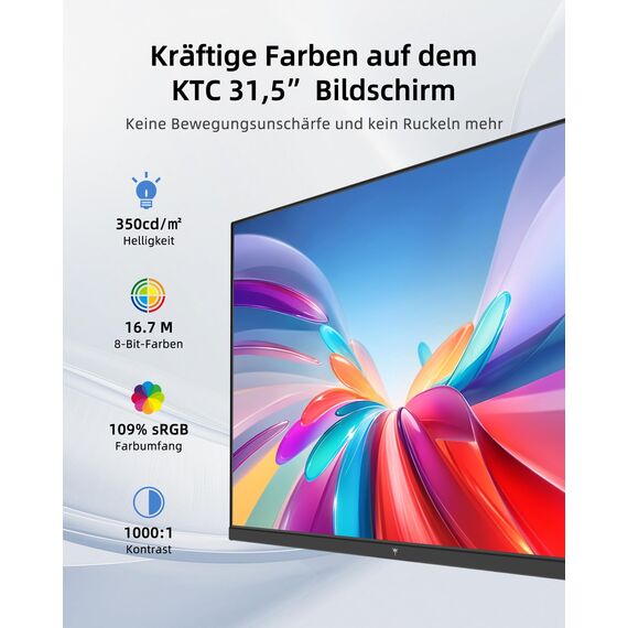 KTC WQHD Monitor 32 Zoll | 2K@120Hz (OC) | Weiß | IPS Panel | ΔE＜2, 99% sRGB, 85% DCI-P3 | VESA | Low Blue Light | HDR10 | HDMI×2, DP×1 | PC Monitor 32 Zoll für Büro, Design, Studium und Freizeit