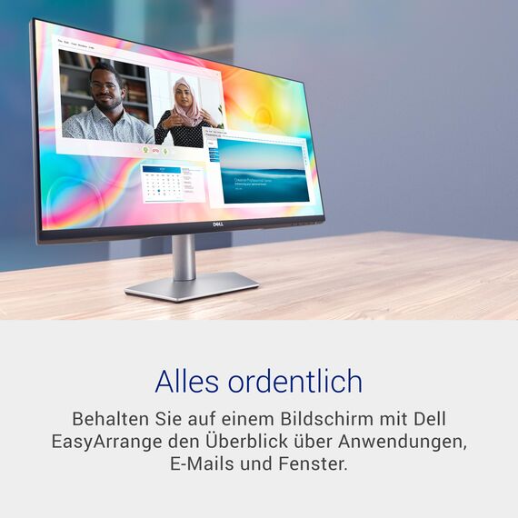 Dell S2722DC USB-C 27 Zoll QHD (2560x1440) Monitor, 75Hz, IPS, 4ms, AMD FreeSync, 99% sRGB, Eingebaute Lautsprecher, USB-C, 2x HDMI, 2x USB, 3 Jahre Garantie, Silber