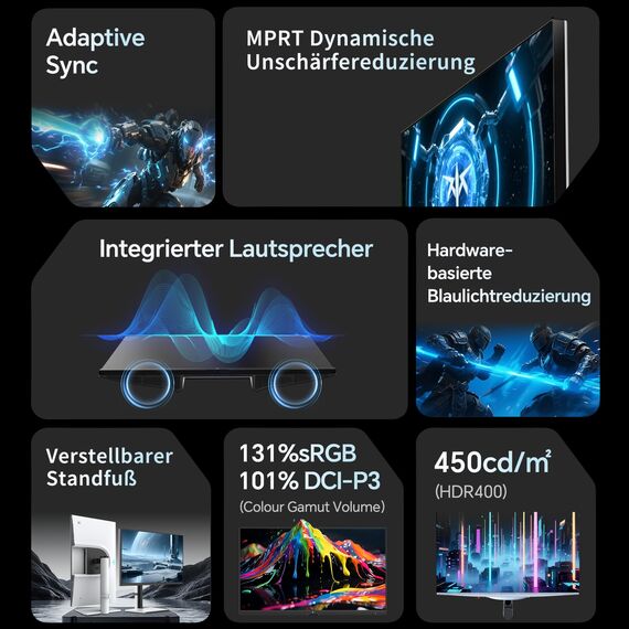 KTC Gaming Monitor 27 Zoll | 2K@200Hz | Eingebaute Lautsprecher | Fast IPS Panel | 1ms Reaktionszeit (MPRT) | 450 cd/㎡ Helligkeit, HDR400 | Adaptive Sync | 131% sRGB, 97% DCI-P3, ΔE＜2 | Weiß