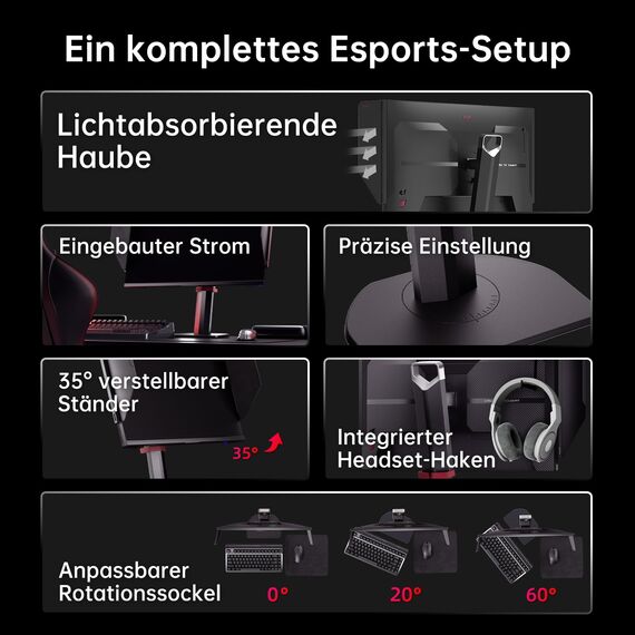 KTC 24,1 Zoll 400Hz Gaming Monitor, Fast TN Panel, 1ms Reaktionszeit, 1000:1 Kontrast, Verstellbarer Standfuß, Dual HDMI & DP Anschlüsse, Blendschutzhaube, Integrierter Kopfhörerhaken – für E-Sports