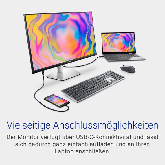 Dell S2722QC USB-C 27 Zoll 4K UHD (3840x2160) Monitor, 60Hz, IPS, 4ms, AMD FreeSync, 99% sRGB, HDR, Eingebaute Lautsprecher, USB-C, 2x HDMI, 2x USB, 3 Jahre Garantie, Silber
