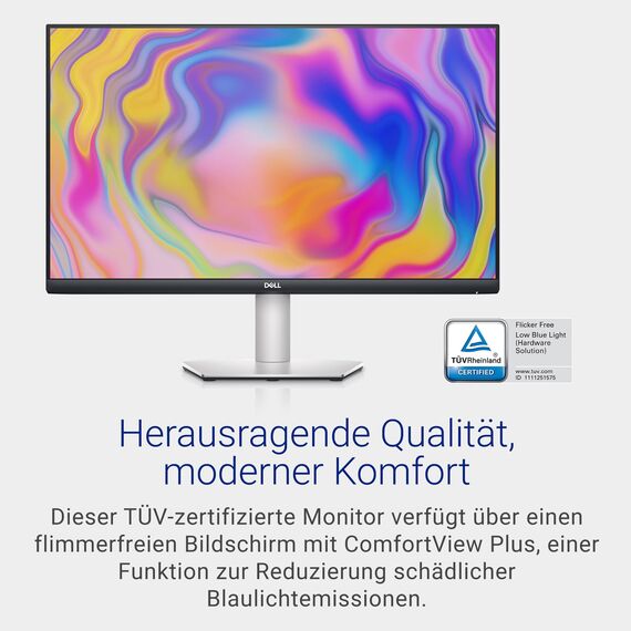 Dell S2722QC USB-C 27 Zoll 4K UHD (3840x2160) Monitor, 60Hz, IPS, 4ms, AMD FreeSync, 99% sRGB, HDR, Eingebaute Lautsprecher, USB-C, 2x HDMI, 2x USB, 3 Jahre Garantie, Silber