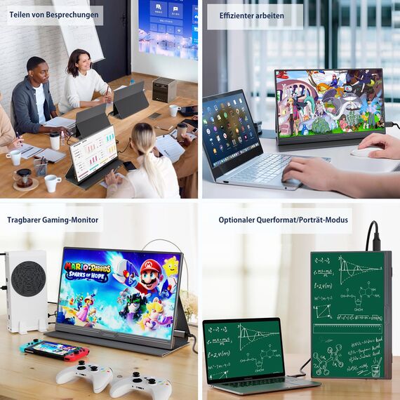 CUIUIC Portable Monitor, 15,6 Zoll Tragbarer Mobiler IPS Bildschirm, FHD 1920x1080 HDR USB C mit Type-C HDMI Anschluß, für Laptop/MacBook/PC/Xboxs/PS, mit Schutzhülle