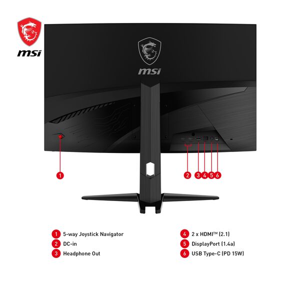 MSI MAG 321CUPDE 31,5 Zoll UHD Curved Gaming Monitor - 1500R 3840 x 2160 VA Panel, 160Hz / 1ms, Adaptive-Sync - DP 1.4a, USB Typ-C (DP alt., w/ 15W PD), HDMI 2.1 CEC