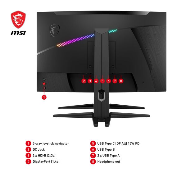 MSI MAG 275CQRXFDE 27 Zoll (69 cm) Gaming Monitor, WQHD (2560x1440), Rapid VA, 1ms, 240Hz, Curve 1000R, HDR 400, HDMI, Display Port, Schwarz